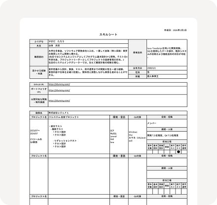 スキルシートプレビュー